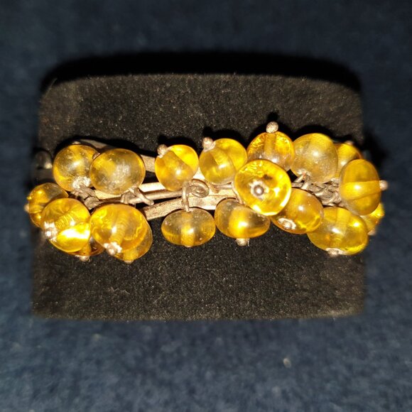 One-of-a-Kind Vintage Genuine Yellow Amber 925 Sterling Silver Cuff Bracelet - Picture 3 of 14
